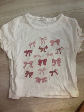Altar'd State White Tee with Pink Bow Motif